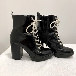 Black ankle boots with 4” heel